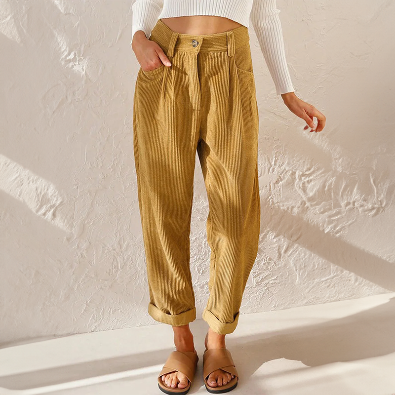 WW | High Waist Relaxed Fit Soft Ribbed Texture with Pleats