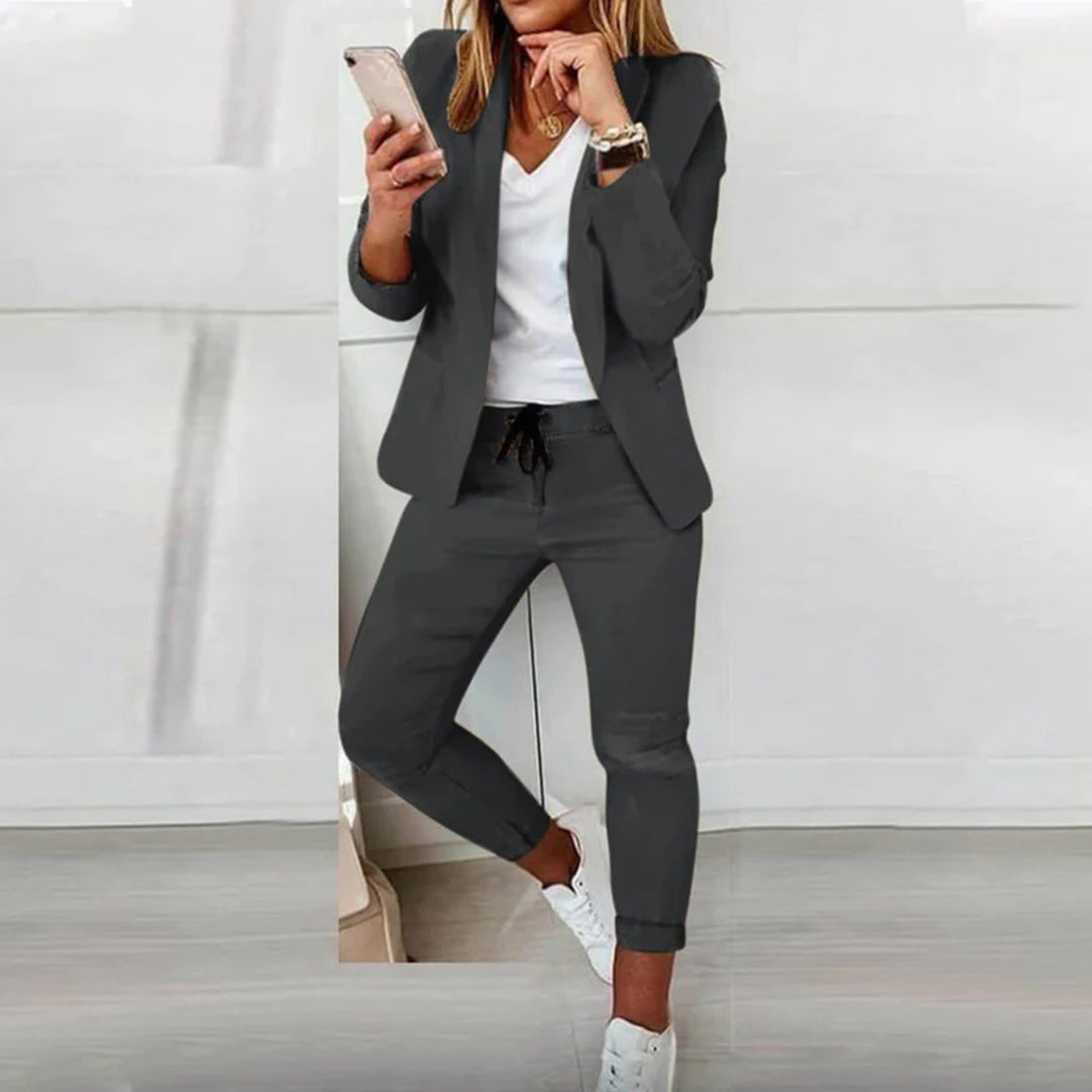 WW | Freizeitanzug mit Blazer und Jogginghose - Business Casual Set mit V-Ausschnitt