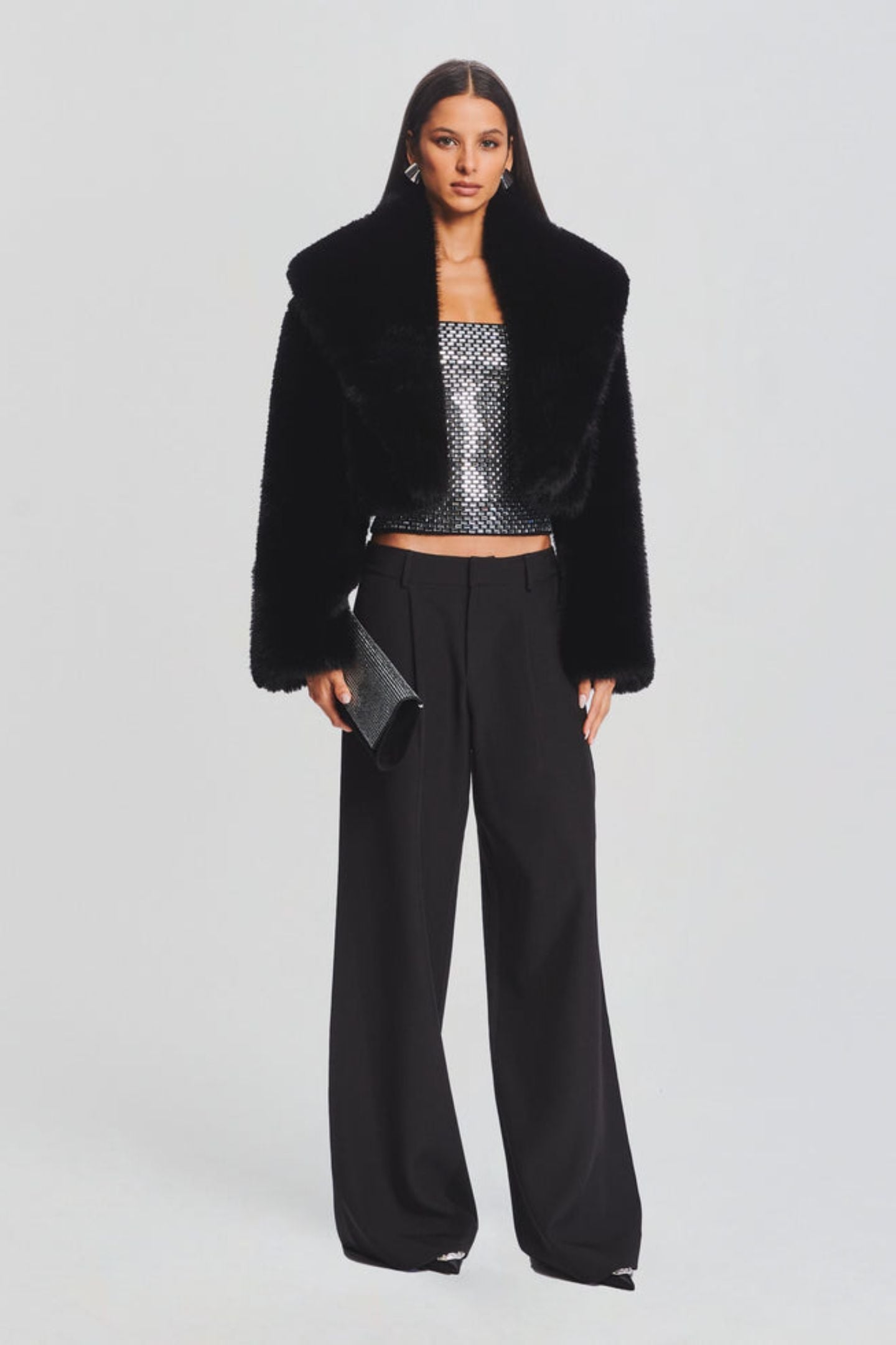 WW | Cropped Shawl Collar Faux Fur Jacket