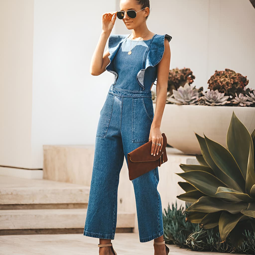 DenimDynasty™ - Open-Back Denim Jumpsuit