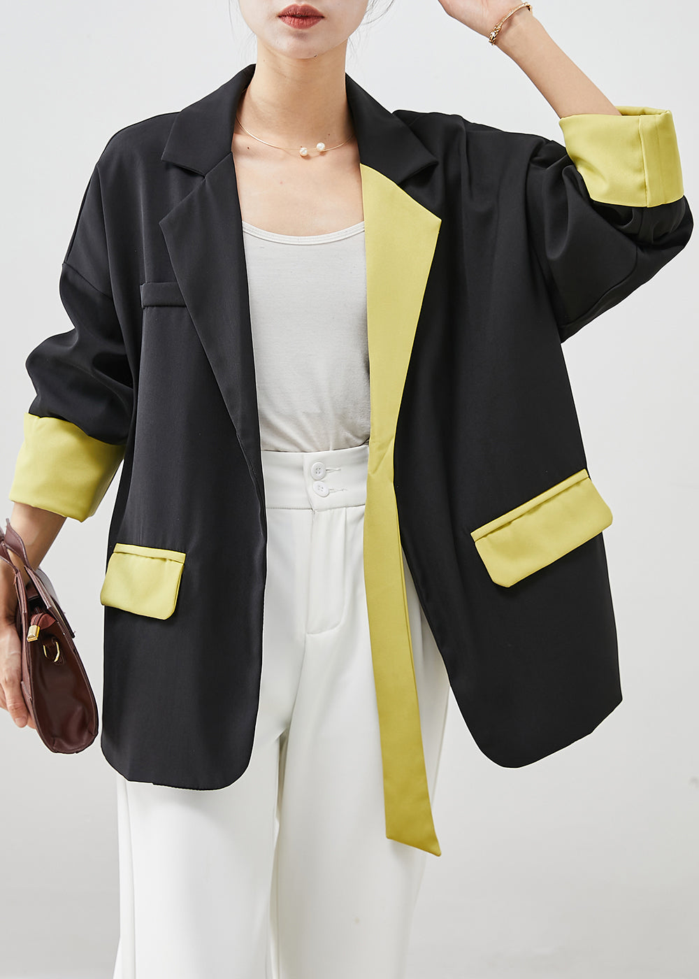 WW | Black Asymmetrical Patchwork Spandex Coats