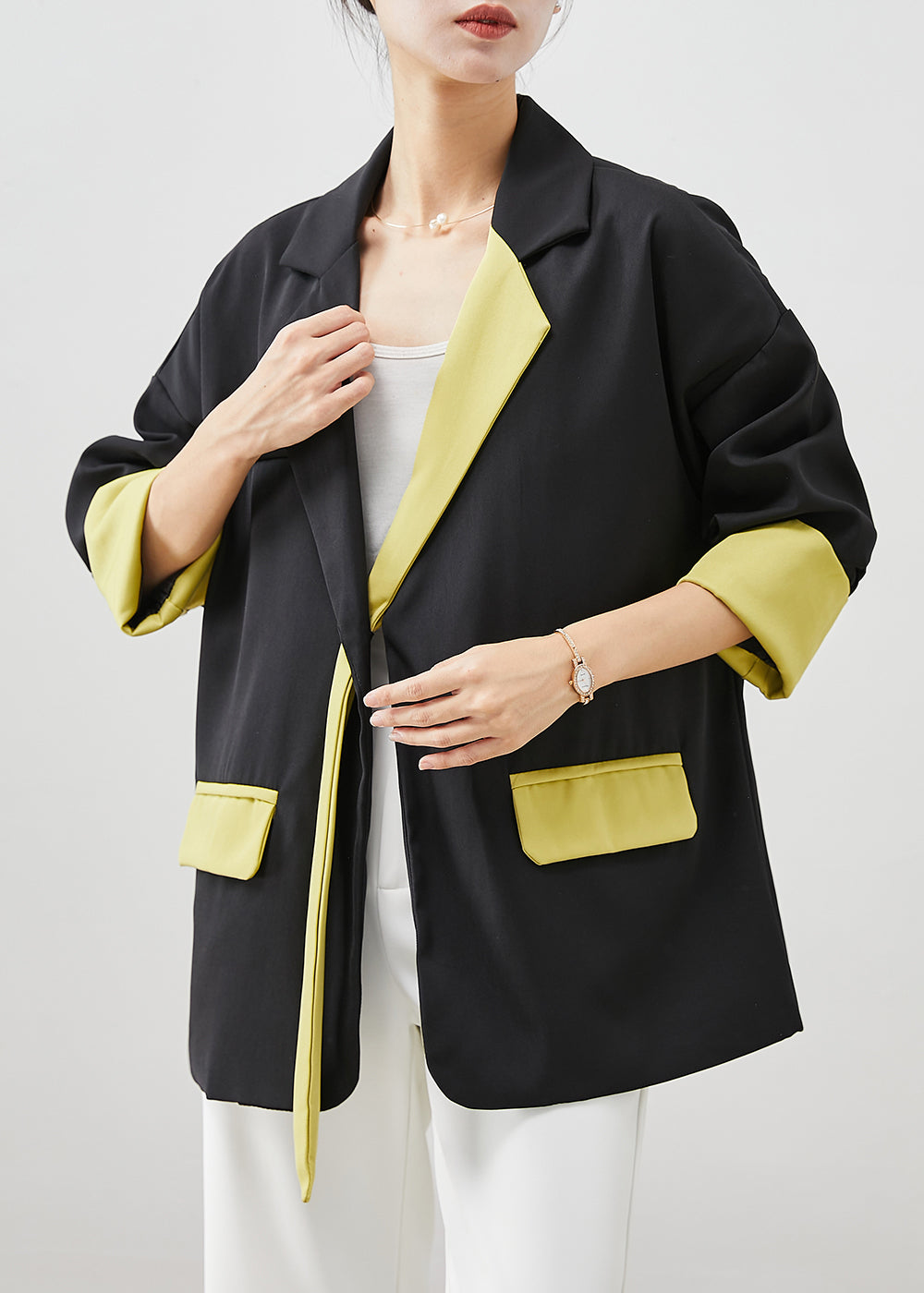WW | Black Asymmetrical Patchwork Spandex Coats