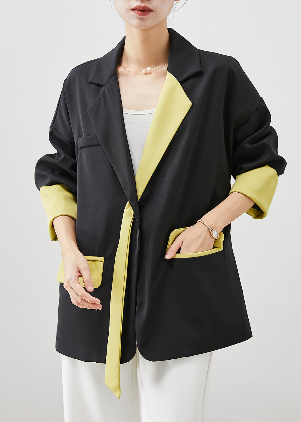 WW | Black Asymmetrical Patchwork Spandex Coats