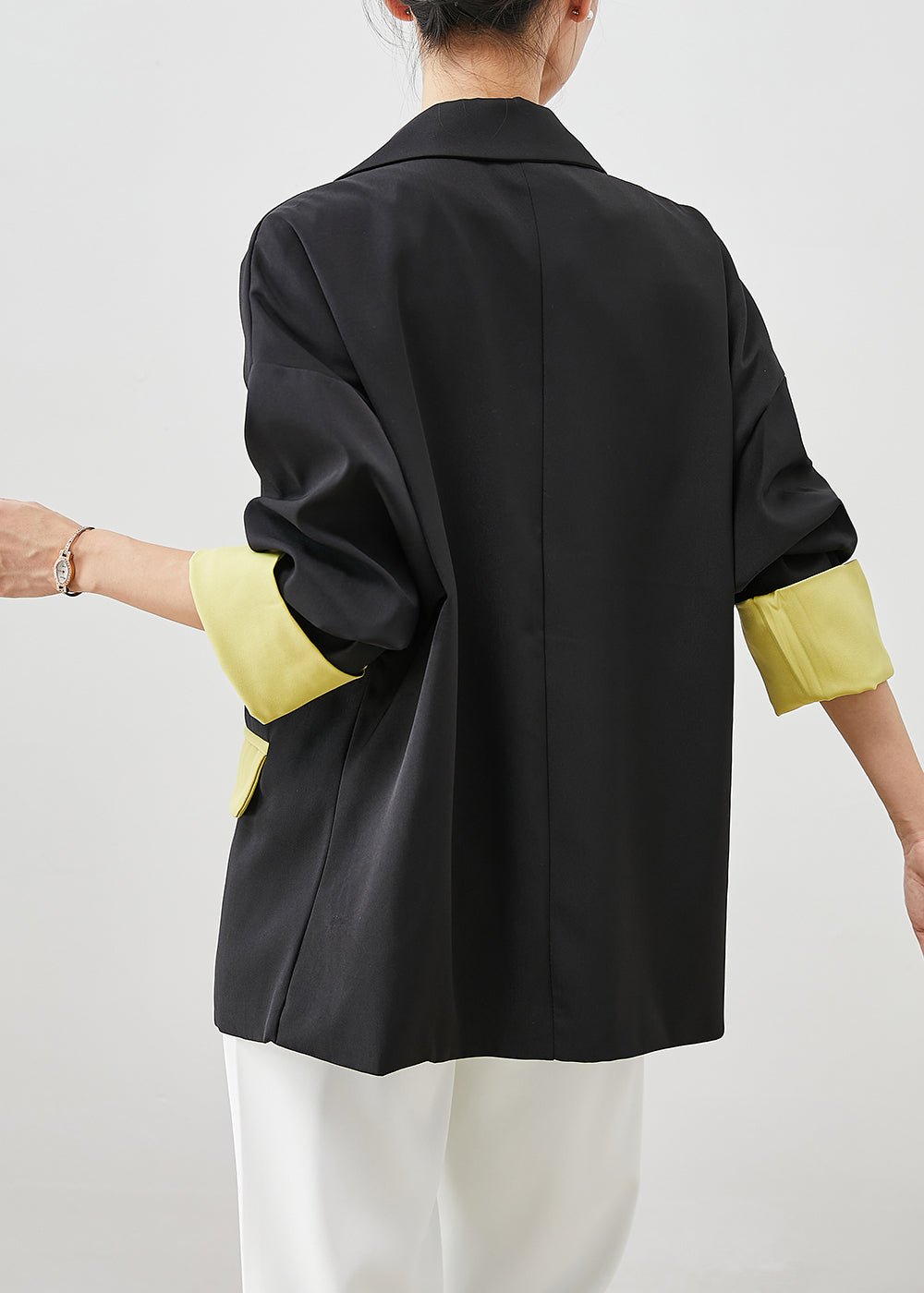 WW | Black Asymmetrical Patchwork Spandex Coats