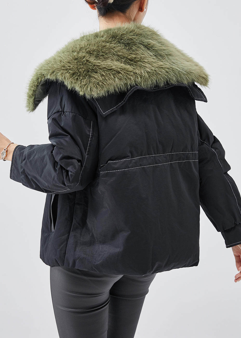 WW | Black Fur Collar Patchwork Fine Cotton-Filled Women's Winter Coats