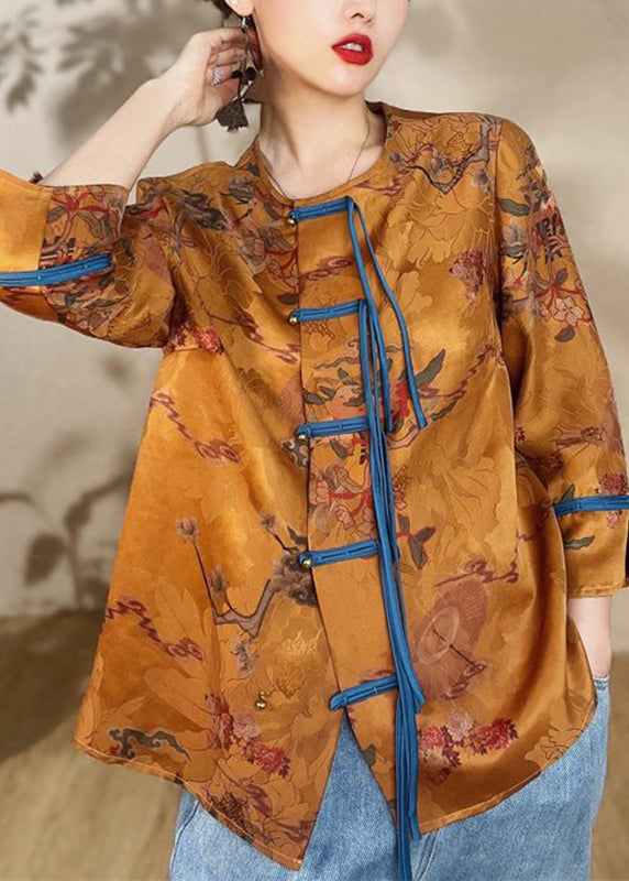 WW | Gold Print Button Silk Robe Armrest