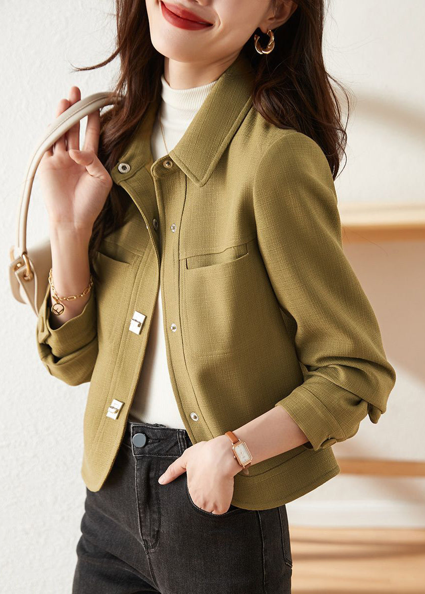 WW | Green Peter Pan Collar Slim Fit Cotton Coats