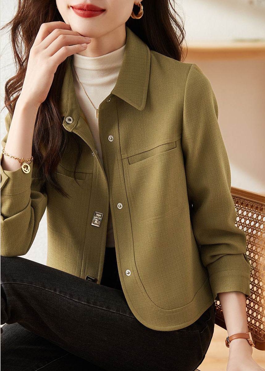 WW | Green Peter Pan Collar Slim Fit Cotton Coats