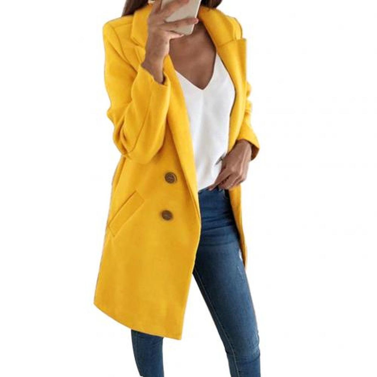 WW | Eleganter Langer Blazer Mantel mit Umgeschlagenem Kragen und Übergroßen Knöpfen