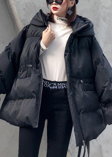 WW | Loose-fitting Winter Jacket with Drawstring Coats Black Hooded Women's Parka
