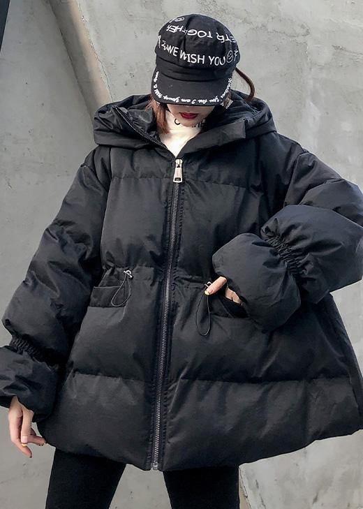 WW | Loose-fitting Winter Jacket with Drawstring Coats Black Hooded Women's Parka