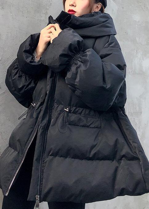 WW | Loose-fitting Winter Jacket with Drawstring Coats Black Hooded Women's Parka