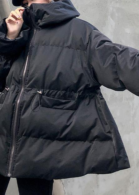 WW | Loose-fitting Winter Jacket with Drawstring Coats Black Hooded Women's Parka