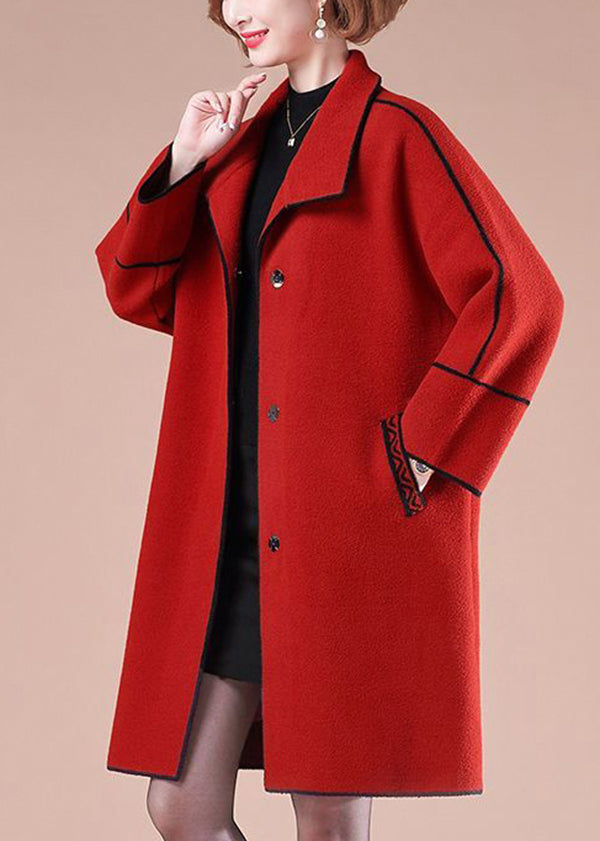 WW | Red Oversized Patchwork Wool Coats Winter