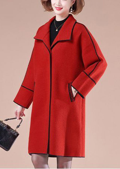 WW | Red Oversized Patchwork Wool Coats Winter