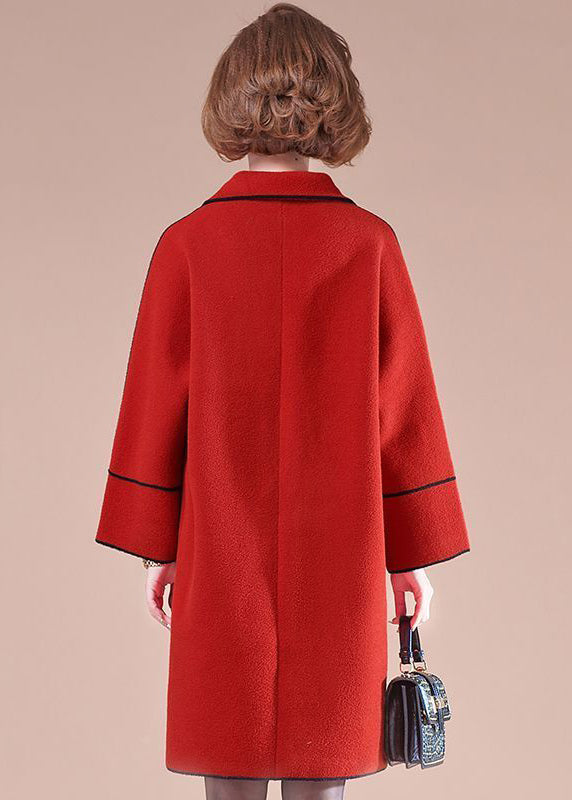 WW | Red Oversized Patchwork Wool Coats Winter