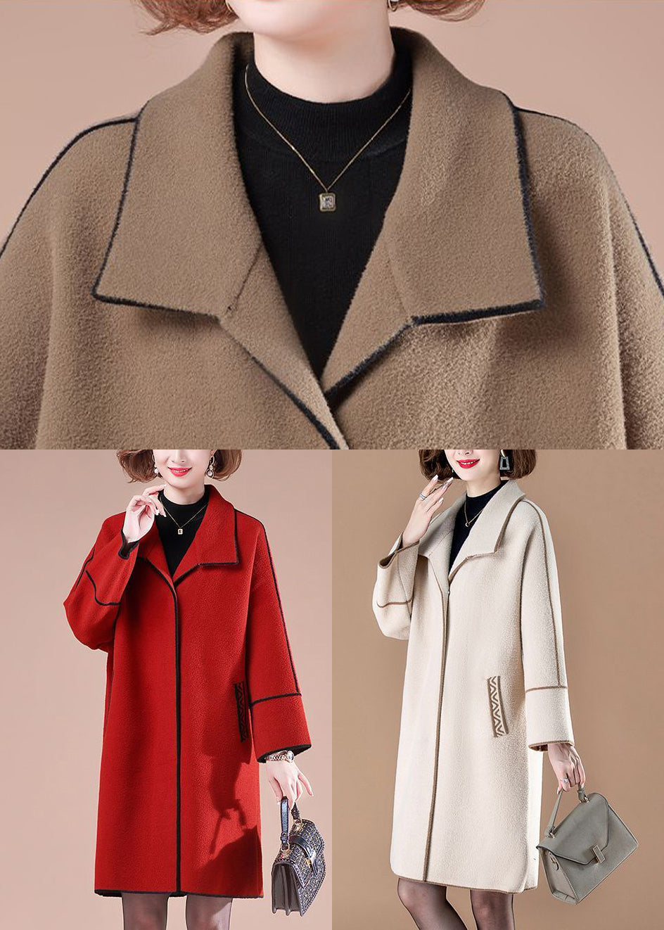 WW | Red Oversized Patchwork Wool Coats Winter