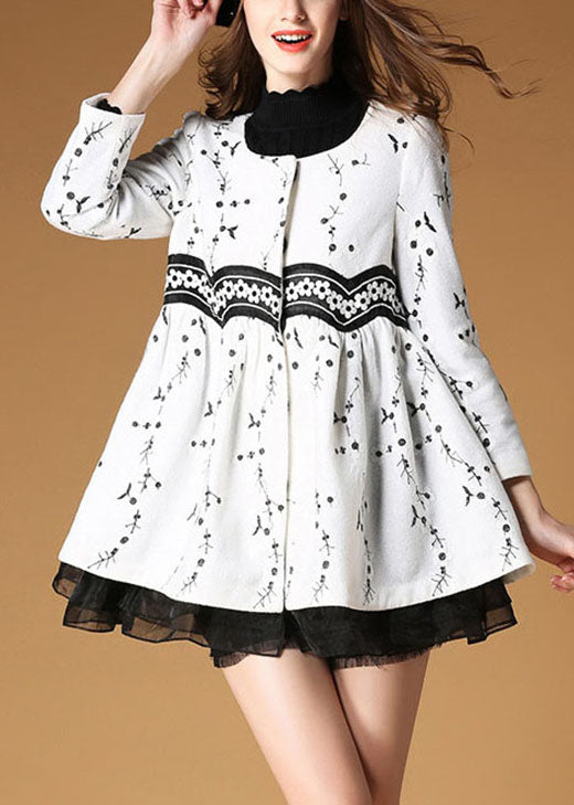 WW | White embroidered patchwork print wool coats
