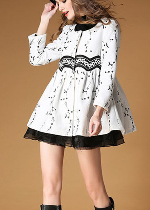 WW | White embroidered patchwork print wool coats