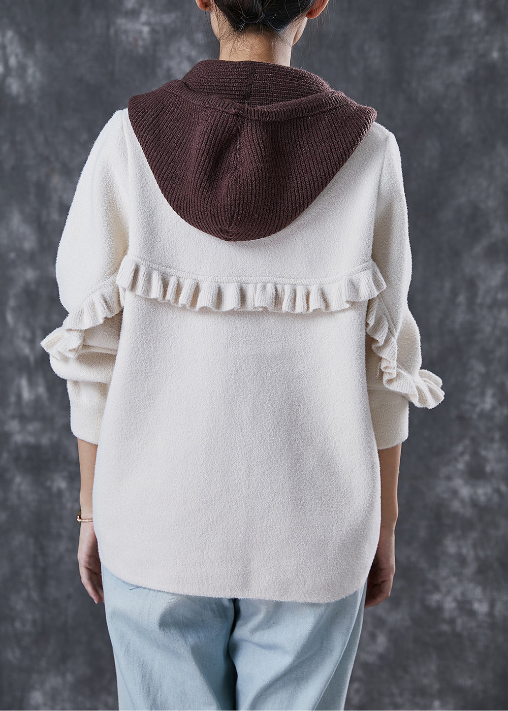 WW | White Hooded Patchwork Ruffled Wool Coats