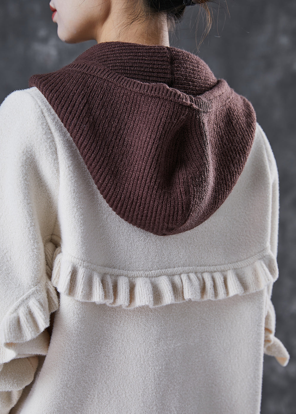 WW | White Hooded Patchwork Ruffled Wool Coats