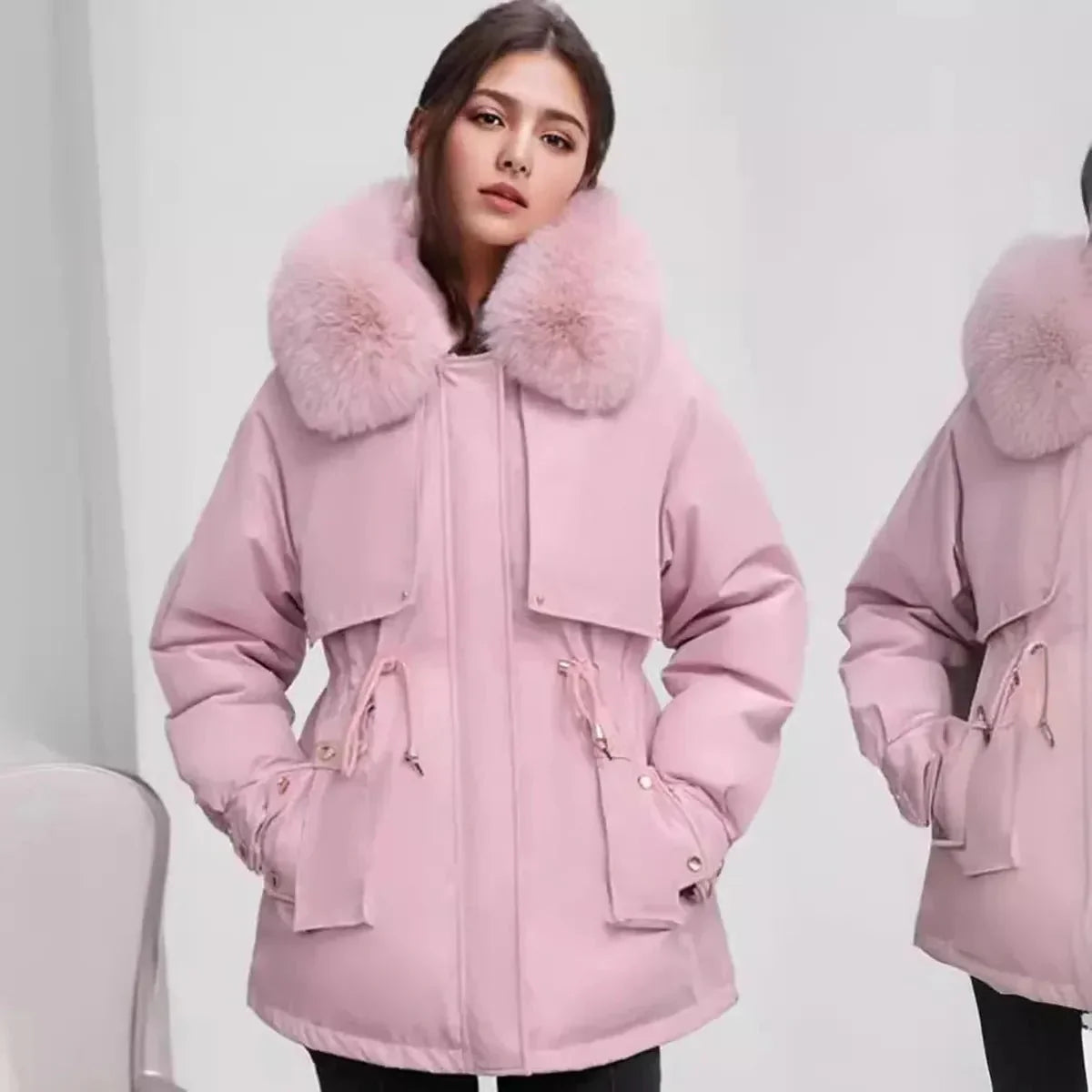 WW | Eleganter Damenfellkragenmantel Für Herbst und Winter