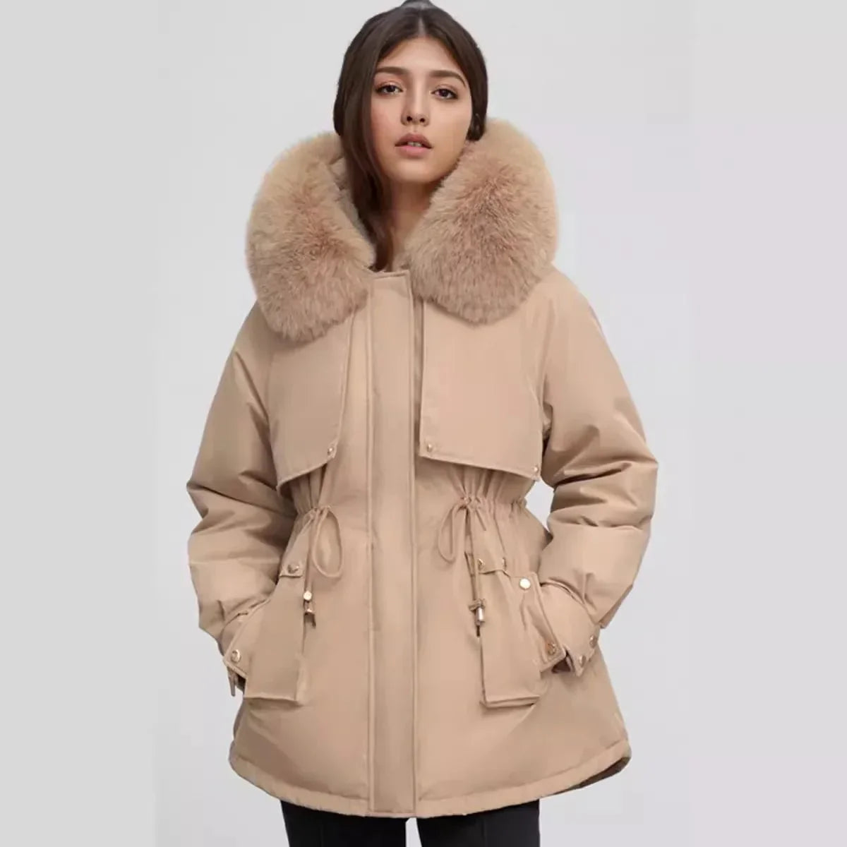 WW | Eleganter Damenfellkragenmantel Für Herbst und Winter