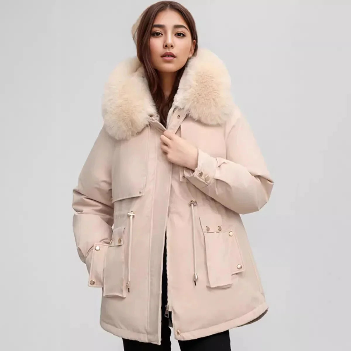 WW | Eleganter Damenfellkragenmantel Für Herbst und Winter