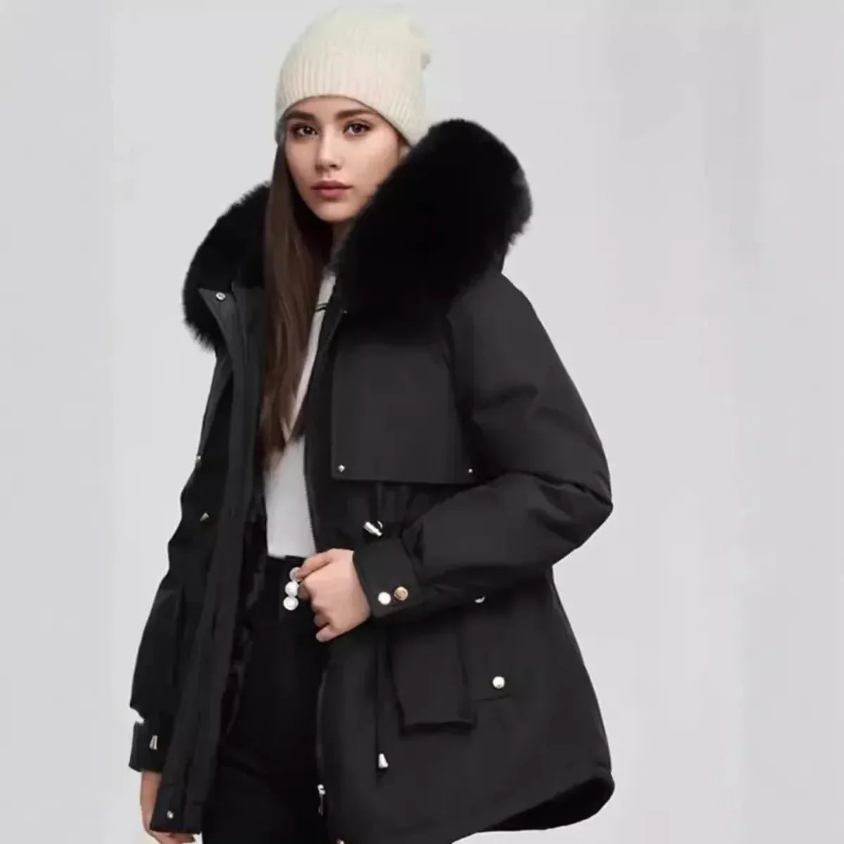 WW | Eleganter Damenfellkragenmantel Für Herbst und Winter