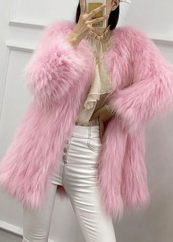 WW | Yellow Crew Neck Warm Mink Hair Coats Winter