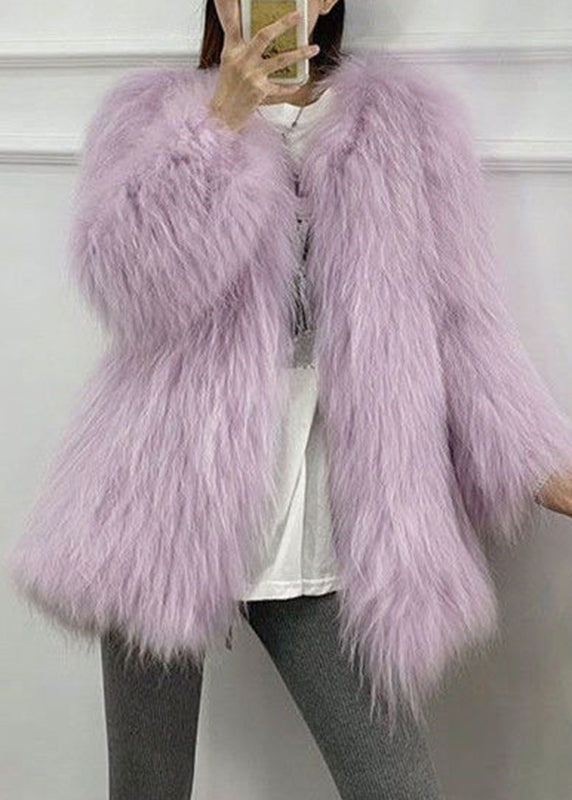 WW | Yellow Crew Neck Warm Mink Hair Coats Winter