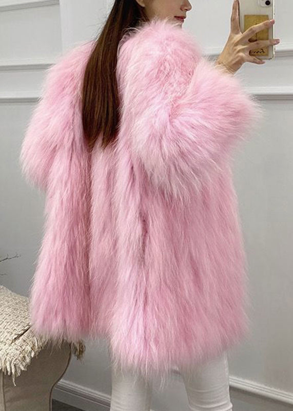 WW | Yellow Crew Neck Warm Mink Hair Coats Winter