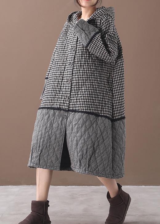 WW | schwarze weiße karierte wintermäntel plus size kleidung hoodie patchwork winter outdoorbekleidung