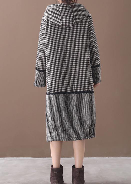 WW | schwarze weiße karierte wintermäntel plus size kleidung hoodie patchwork winter outdoorbekleidung