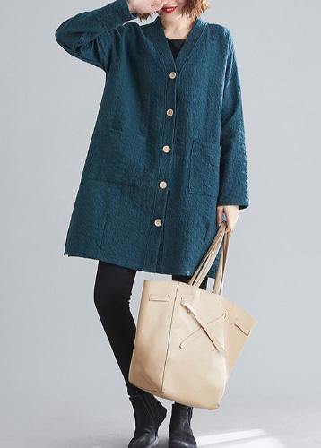 WW | Black-Green Fine Casual Coats Women's Work Outfits V-Neck Button Coats
