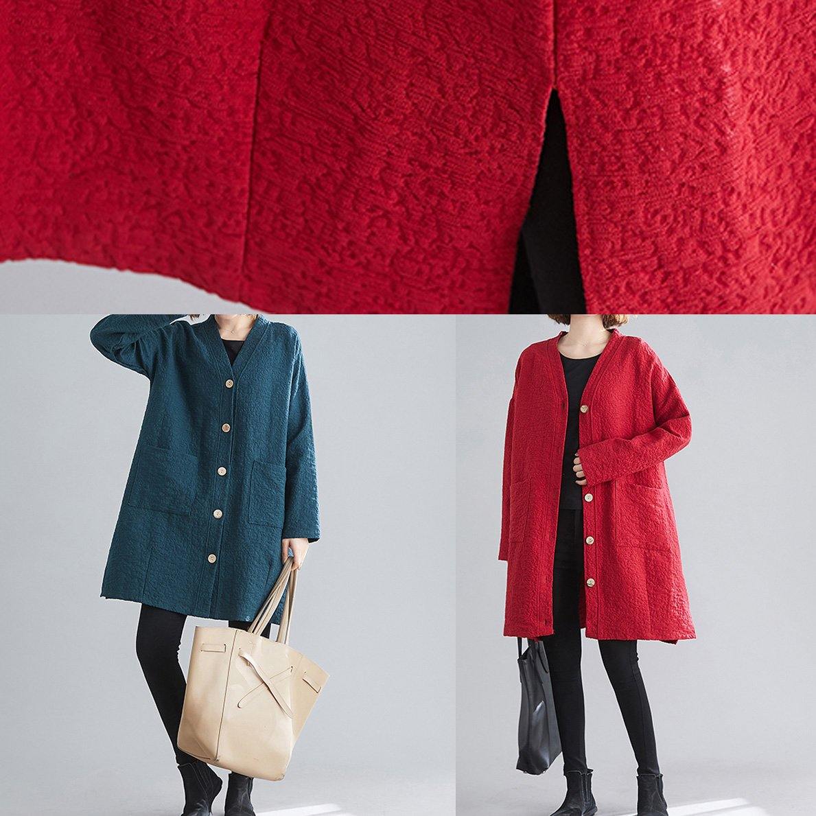 WW | Black-Green Fine Casual Coats Women's Work Outfits V-Neck Button Coats