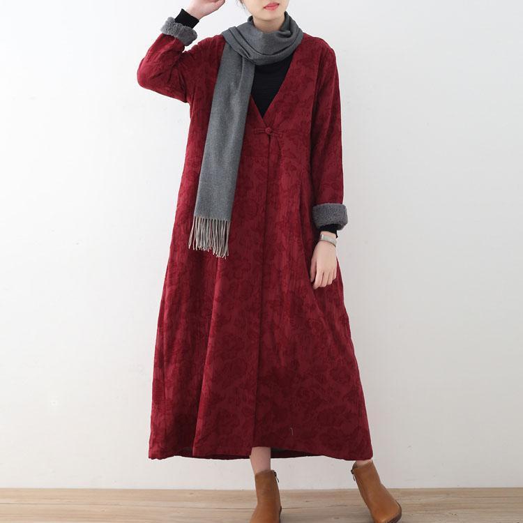 WW | bordeaux Baumwolljacken lässiger Maxi-Mantel Vintage Trenchcoat dick