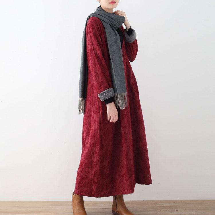 WW | bordeaux Baumwolljacken lässiger Maxi-Mantel Vintage Trenchcoat dick