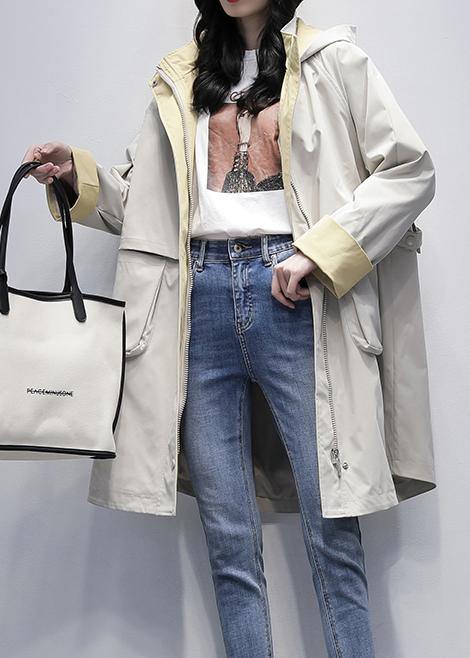 WW | Hooded Letter Fashion Clothing for Women Beige Oversized Coats