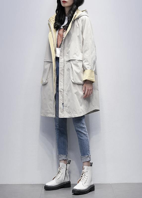 WW | Hooded Letter Fashion Clothing for Women Beige Oversized Coats