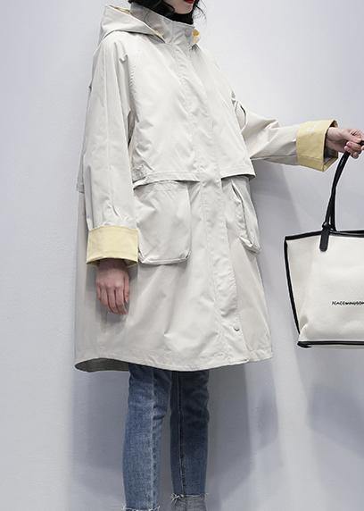 WW | Kapuzenbuchstaben Mode Kleidung für Frauen beige oversized Mäntel