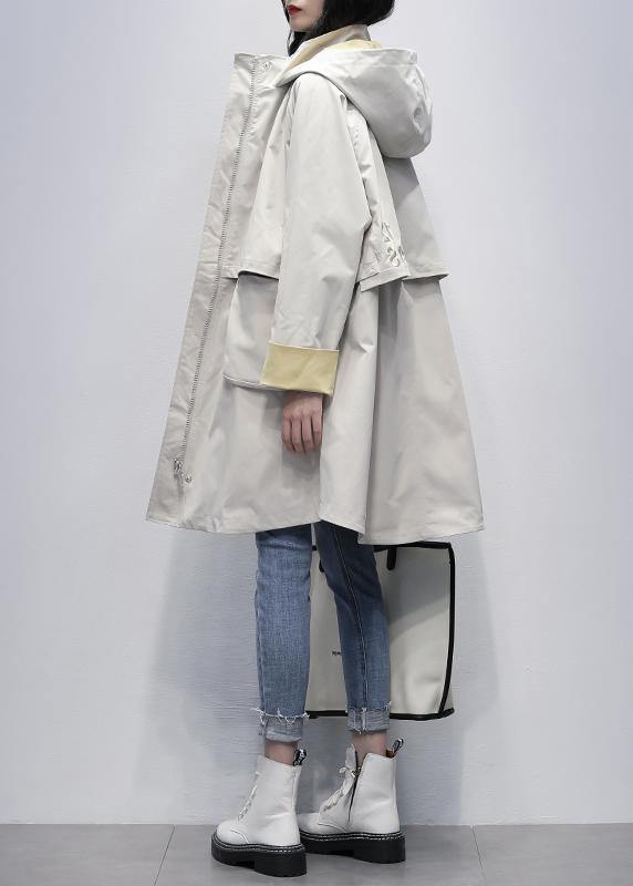 WW | Kapuzenbuchstaben Mode Kleidung für Frauen beige oversized Mäntel