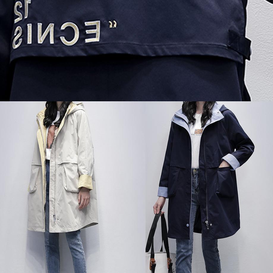 WW | Hooded Letter Fashion Clothing for Women Beige Oversized Coats