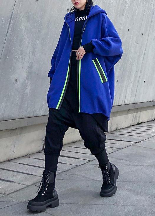WW | Hooded Zipper Tunic Pattern Blue Thick Dresses Coats