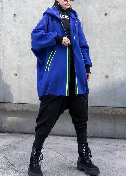WW | Hooded Zipper Tunic Pattern Blue Thick Dresses Coats