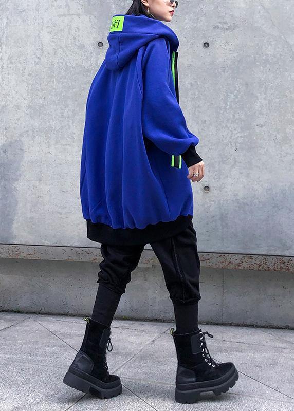 WW | Hooded Zipper Tunic Pattern Blue Thick Dresses Coats