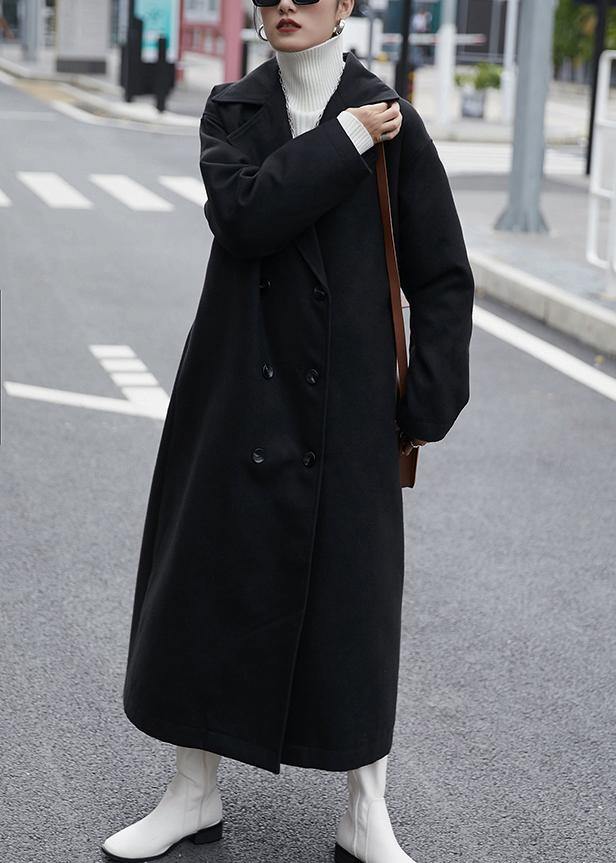 WW | Oversized Coats & Outerwear Black Plotted Double-Breasted Wool Coat