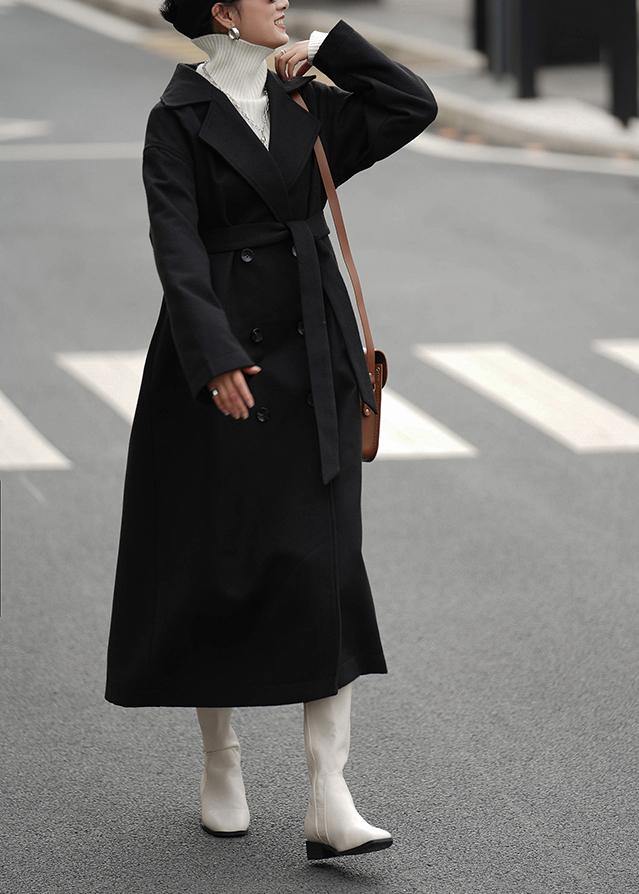 WW | Oversized Coats & Outerwear Black Plotted Double-Breasted Wool Coat