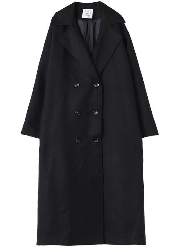 WW | Oversized Coats & Outerwear Black Plotted Double-Breasted Wool Coat
