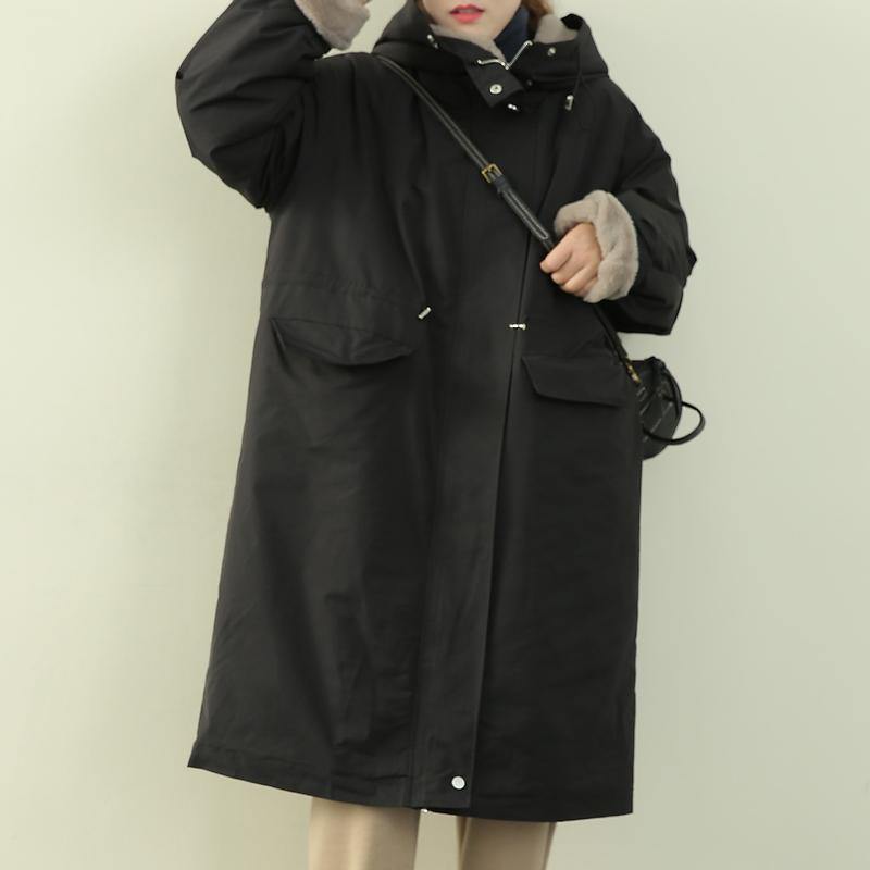 WW | Plus Size Clothing Winter Coats Black Hooded Zipper Parkas for Women